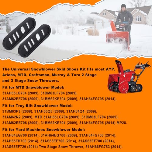 CheeMuii 490-241-0010 Snowblower Slide Shoes with Mounting Hardware Kit Universal Snow Thrower Poly Slide Shoes Fit for MTD Craftsman Troy-Bilt Yard Machines 2-Stage & 3-Stage Snow Throwers