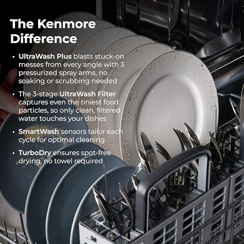 Kenmore 22-14605 24" Built-In Dishwasher - UltraWash Plus, TurboDry, SmartWash & EasyFlex Third Rack - 15 Place Settings - 45 DBA - ENERGY STAR Certified - 24" - Fingerprint Resistant Stainless Steel
