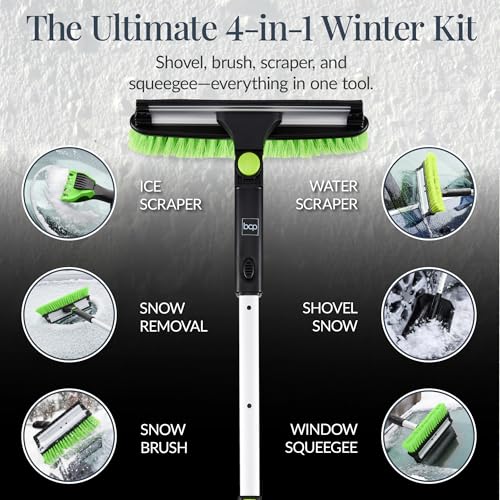 Best Choice Products 4 in 1 Snow Brush with Shovel, Squeegee & Ice Scraper, Up to 39" Extendable Foam Grip, 270° Pivoting Snow Brush for Car Truck SUV, Storage Bag Included - Lime