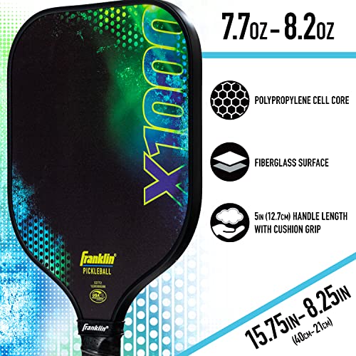 Franklin Sports Pickleball Paddle - X-1000 Polypropylene Core Racket - Official USA Pickleball (USAPA) Approved Paddle - Lightweight Pro Racket - Green - 8mm Thick Core