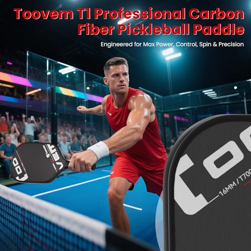 Toovem Pro Pickleball Paddle – Carbon Fiber Pickleball Paddle with T700 Layers & Polypropylene Core, Lightweight Professional Pickle Ball Racket for Power & Control, Whole Set with 2 Balls & Bag