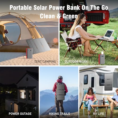 Portable Solar Power Bank with AC Outlet 65W 110V External Battery Pack, 23400mAh Portable Laptop Charger with Foldable Solar Panel 30W for Outdoor Smart Device Camping Hiking Trip Off Grid Backup