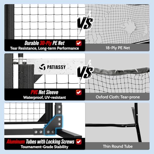 Patiassy Tournament-Grade Pickleball Net, IFP/USAPA Standards Regulation Size, Rust-Resistant Aluminum Frame with Hand-Crank Tension System for Semi-Permanent or Mobile Court Use