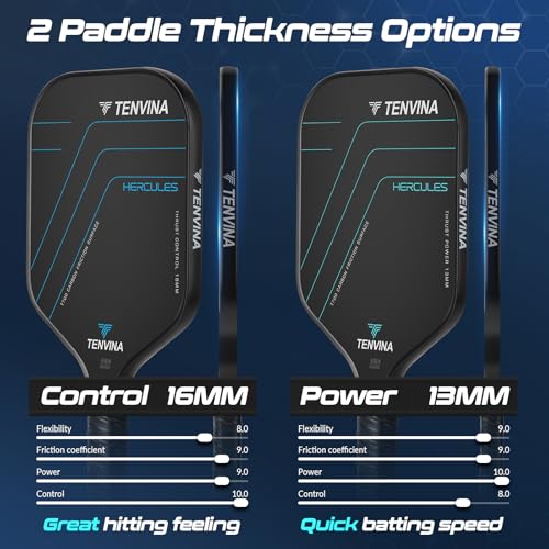 TENVINA Pickleball Paddles, Multi-Layer T700SC Textured Carbon Fiber Pickleball Paddle, 4-Types of Shapes and Thicknesses, Strong Spin & Power Surface of USAPA Approved Pickle Ball Paddle