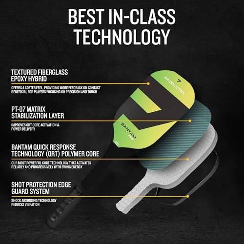 Paddletek Bantam TS-5 Pickleball Paddle | Professional Pickleball Paddles with Honeycomb Core, Textured Fiberglass Epoxy Hybrid Surface, Bantam PolyCore & High Tack Performance Grip | USAPA Approved