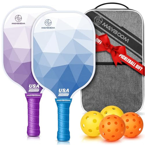 Pickleball Paddles Set of 2 or 4, USAPA Approved Pickleball Paddles Set with 4 Pickleball Balls and Pickleball Carry Bag, Fiberglass Pickle Ball Rackets 2 Pack for Beginners(Crystal B&P)