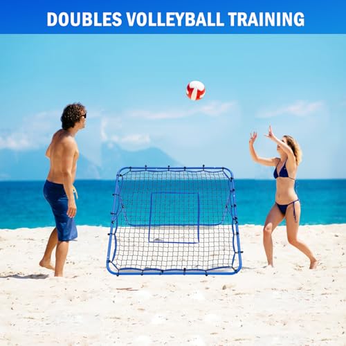 Winthai 4x4FT Volleyball Rebounder Net, Soccer Rebounder Pitchback Net with 2 x 6-Angle Quick Adjustments, Target Ribbon for Precision, Easy Quick Setup,Ideal for Baseball Softball and Sport Training