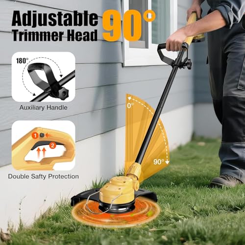 Weed Eater for Dewalt 20V Battery, 600W 2 in 1 Cordless String Trimmer & Weed Wacker,12 Inch Brushless Grass Trimmer with 3-Tooth Blade, Saw Disc for Lawn, Yard and Bush Trimming (No Battery)