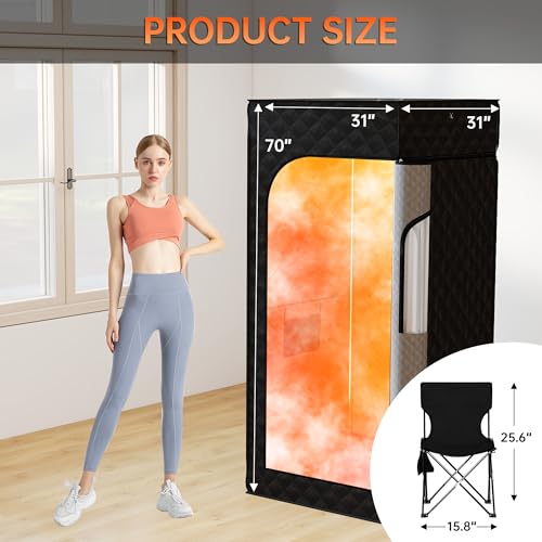 Portable Steam Sauna for Home,Sauna Box with 9-level Heating,0-99 minute timer,Personal Sauna Tent for Home with 2.6L 1000W Steam Steamer,Remote Control,Folding Chair.Relax and Healthy at Home Sauna