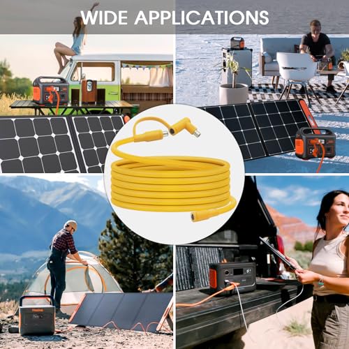 Hoeine Solar Panel Extension Cable for Jackery 50FT, 14AWG 8mm DC Connector Compatible with Yeti, Anker, BLUETT, Jackery Portable Power Stations for Outdoor Camping, RV, Emergency Use (Yellow)