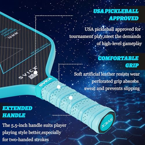 SVICX Pickleball Paddle,Professional Carbon Fiber Pickleball Paddles-Aramid Fiber Surface,Superior Control,Strong Power and Forceful Spin,USAPA Approved (Aramid+Carbon Fiber (Teal Green))