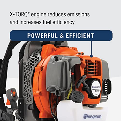 Husqvarna 350BT Gas Leaf Blower, 50.2-cc 2.1-HP 2-Cycle Backpack Leaf Blower with 692-CFM, 180-MPH, 21-N Powerful Clearing Performance and Ergonomic Harness System, Gifts for dad