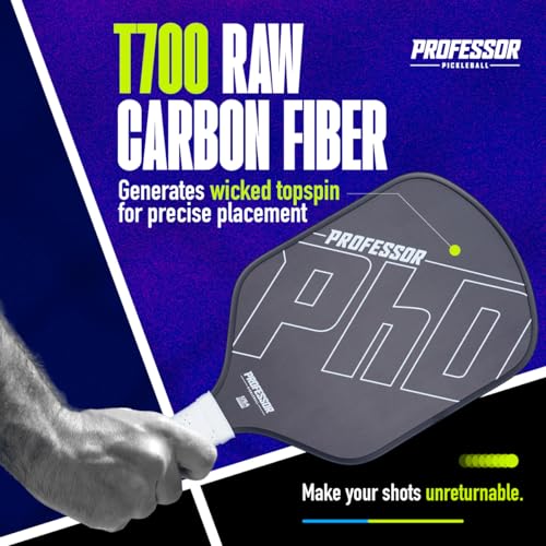 Professor PhD T700 Raw Carbon Fiber Premium Pickleball Paddle Racket - Precision Honeycomb Core - Enhanced Power & Control - USAPA Pickleball Approved