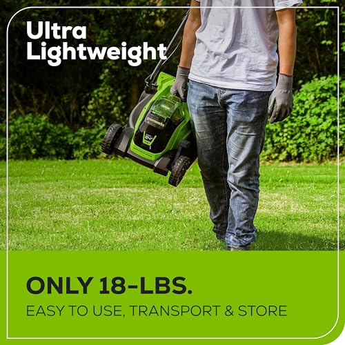 Greenworks 24V 13“ Brushless Cordless Lawn Mower with 4.0Ah Battery & Charger,Maintenance-Free Push Mower with 2-in-1 Mulch/Bag,
