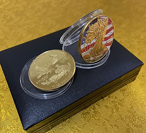 American Fine Gold & Silver Eagle Commemorative Coins, Statue of Liberty Gold Plated Coin Colored Edition Collection Coin 2 Pack (American Eagle Coin)