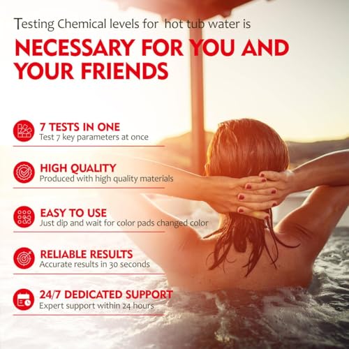 Pool Test Strips 7 Way, 125 Quick Swimming Pool Test Strips, Reliable Hot Tub Spa Water Testing Kit for Bromine, Total Alkalinity, pH, Free Chlorine, Total Hardness, Cyanuric Acid, and Total Chlorine