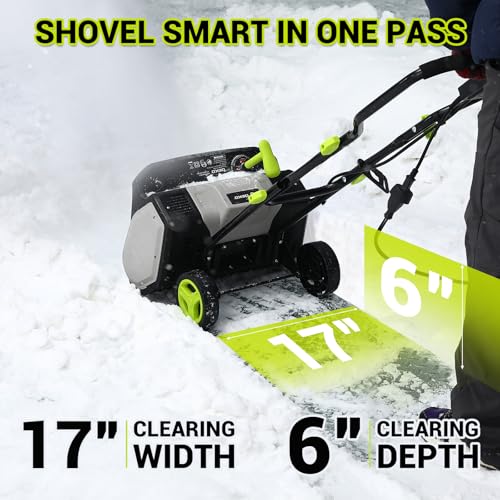 Electric Snow Shovel, 12-Amp Snow Blower 17" Wide & 6" Deep Clearing, Throws Snow 20 FT, Corded Snow Shovel Removal Tool with Adjustable Chute for Driveways, Sidewalks, Patios, Winter Storm Removal