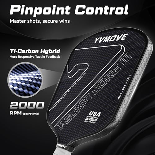 Pickleball Paddles for Advanced Players | Control & Power | Ti-Carbon Hybrid Face | V-Sonic III Kinetic Core 16MM | Large Sweet Spot | Mid-Weight | Extended Grip | USAPA (Black)