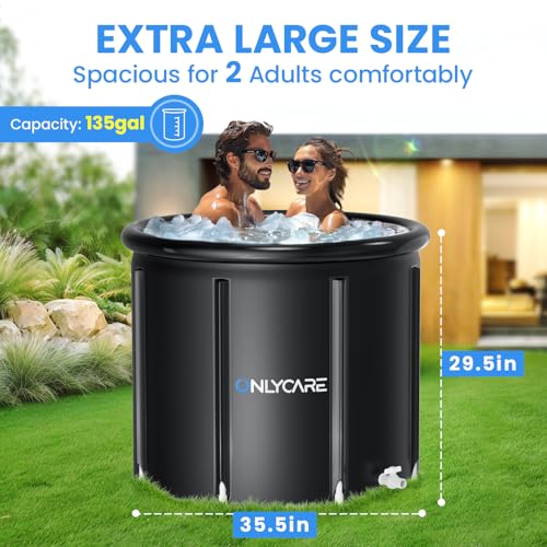 ONLYCARE Upgrade XXL 135 Gal Ice Bath Tub for Athletes - Cold Plunge Tub with Cover - Multiple Layered Cold Water Portable Ice Pod for Therapy Recovery at Home Outdoor Gym Use