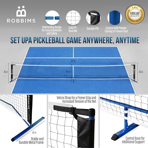 Pickleball Set with Net | 4 USA Pickleball Approved Carbon Fiber Paddles, Portable Regulation Size Net Set, 8 Outdoor Balls, Duffle Bag & Carry Bag - ROBBIMS