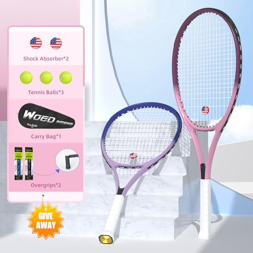 Tennis Rackets for Adults 27 Inch Tennis Racquets Set Included Tennis Racket Tennis Balls Overgrips Vibration Dampers Tennis Bag