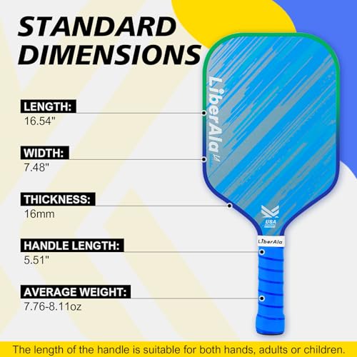 LiberAla Pickleball Paddles, USAPA Approved Carbon Fiber Pickle Ball Paddle, PP Honeycomb Core, Lightweight & Comfort Grip for Beginners, Pros, Men, Women, Adults, Kids