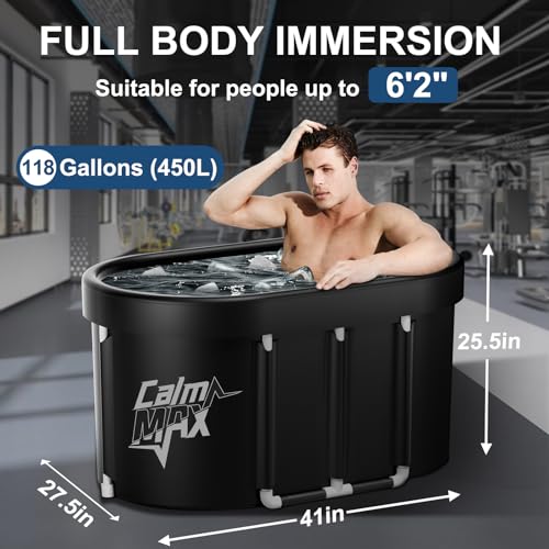 CalmMax Oval Ice Bath Tub with Cover for Athletes XL Portable Cold Plunge Tub - 140 Gal Capacity for Cold Water Therapy Ice Baths at Home Outdoor Gym 41IN