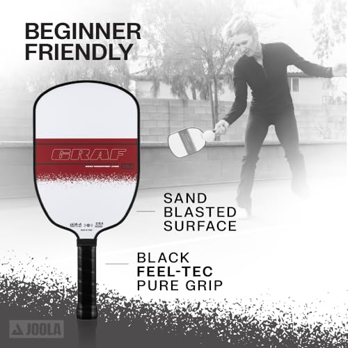 JOOLA GRAF CHAMPION 12mm Pickleball Paddle - Sandblasted Pickleball Racket Surface Increases Spin & Control - Agassi Shape with Extended Sweet Spot - UPA-A Certified - USAP Approved - NFC Chip Enabled