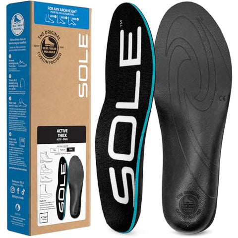 SOLE Active Thick Insoles - Custom Moldable Orthotic Support for Any Arch Type, Plantar Fasciitis Relief - Mens Size 9/Womens Size 11, Regular, 1 Pair