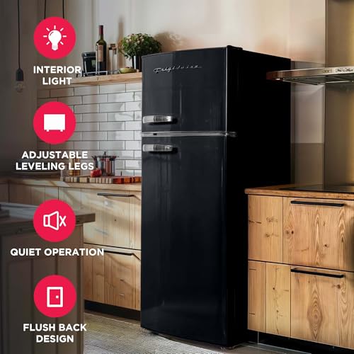 Frigidaire EFR753 Retro Apartment Size Refrigerator with Top Freezer - 2 Door Fridge with 7.5 Cu Ft of Storage Capacity, Adjustable Spill-Proof Shelves, Door & Crisper Bins, Black