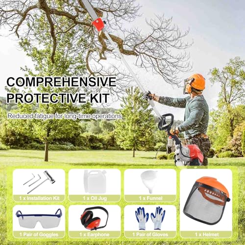 curfair 52cc 2-Cycle Weed Eater Gas Powered, 6-in-1 Gas Weed Wacker, Brush Cutter Gas Trimmer for Grass and Weed, Hedge Trimmer String Trimmer, Edger, Pole Saw & Pruner Red