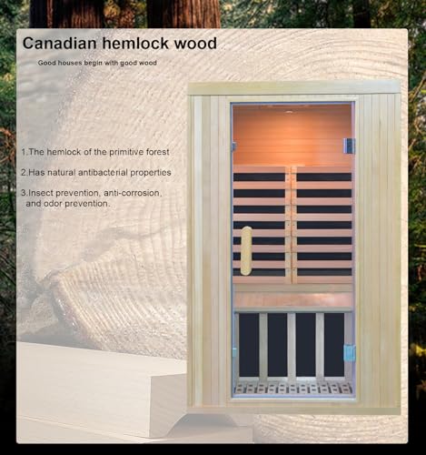 Kang Share Home Infrared Sauna 2 Person Sauna Wooden Canadian Hemlock 1650W Low Emf Graphene Carbon Plate Heater Indoor Saunas Spa 41.7 * 32 * 66 inches