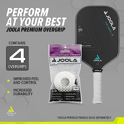 JOOLA Pickleball Overgrip - Tacky Feel Premium Synthetic Overgrips - Set of 4 - Pickleball Grip Tape for Any Brand Racket - Anti Slip Pickleball Tape Fits Elongated, Standard & Skinny Handles - White