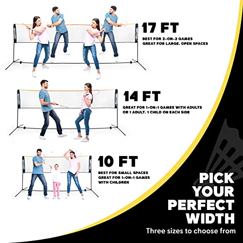 BOULDER Portable Badminton Pickleball Net - Foldable / Extendable Poles for Multiple Sports Heights (UP to 5 ft) - Ideal for Tennis, Pickleball, Soccer Tennis - Easy Setup (Black, 10 FT)