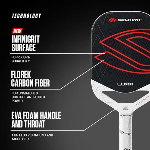 Selkirk Sport LUXX Control Pickleball Paddle | Carbon Fiber Paddles with Polypropylene X7 Core | Designed for Unmatched Control and Added Power | Epic Black