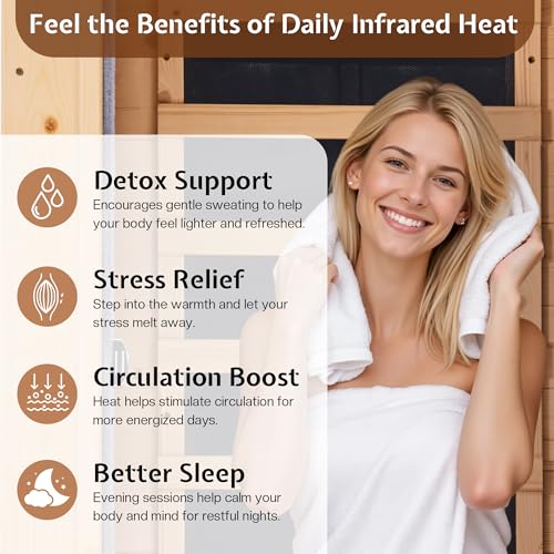 Jocisland 1 Person Infrared Sauna–Low EMF 110V Red Light, Pre-Warms to 149℉ in 20 Minutes,106lbs Lightweight Spruce Wood Infrared saunas,Compact Dry Sauna for Home Spa & Apartments