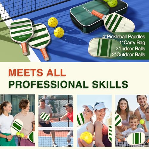 Sprypals Pickleball Paddles Set of 4,USAPA Approved Pickleball Paddle Cute Pickleball Set with 4 Pickleball Paddles, 4 Indoor & Outdoor Balls and 1 Carry Bag, Pickle Ball Set for Men Women Beginners