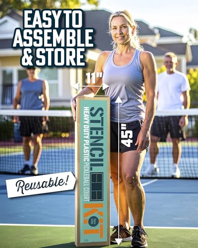 STENCILIT Pickleball Court Stencil Kit for Concrete - Thick Plastic, Half-Court Kit for Driveway & Concrete, Reusable, Easy Assembly, for a 44’ Long and 20’ Wide Court