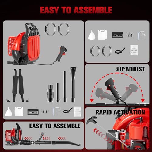 TDH Gas Backpack Leaf Blower, 2-Stroke Handheld Snow Blower with 665 CFM & 205 MPH High Power for Commercial Lawn Care, Yard Debris & Snow Removal,Red