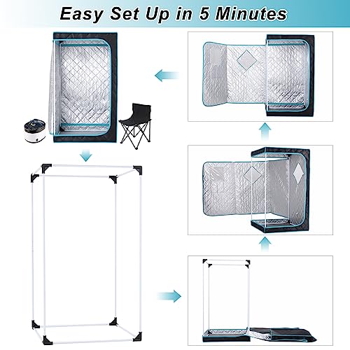 iDOTODO Portable Steam Sauna Box for Home Spa, Steam Saunas for Home, Full Body Sauna Tent for Relaxation, 1500W & 4L Sauna Steamer Machine, Remote Control, Foldable Chair (Black)