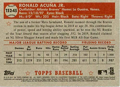 Baseball MLB 2021 Topps 1952 Topps Redux #T52-45 Ronald Acuna Jr. NM-MT Braves