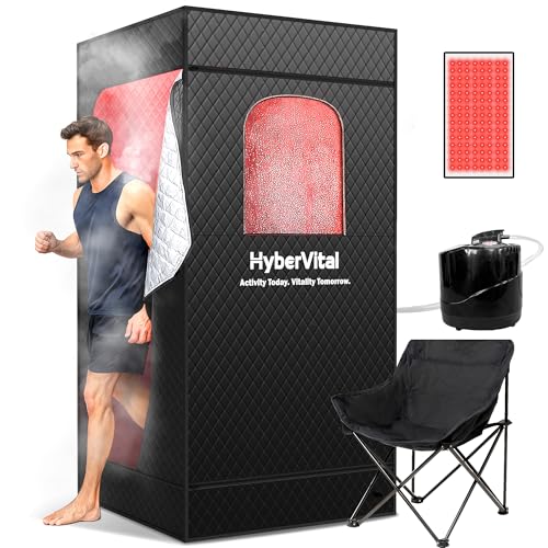 HyberVital Infrared Sauna Box Ultra Detox, Newly Upgraded Portable Home Sauna with 3.2L 1300W Fast-Heating Steamer, Spacious Tent & Ergonomic Chair for Personal Detox Spa