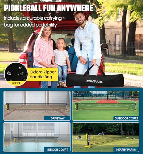 BAGAIL Portable Pickleball Net Set, 22 FT Regulation Size Pickle Ball Net with Ball Collector, Carry Bag, Easy Setup for Outdoor Indoor Driveway - Yellow