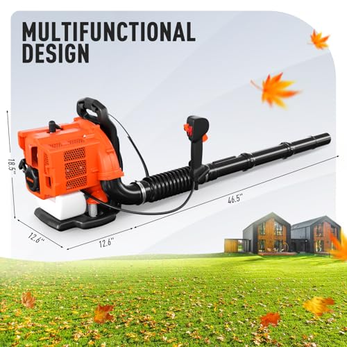 Baotree 80CC Gas Backpack Leaf Blower, 800 CFM 200 MPH Professional Commercial Grade Handheld Blower with Variable Speed, Easy Start Engine for Yard Waste, Lawn Debris, Leaves