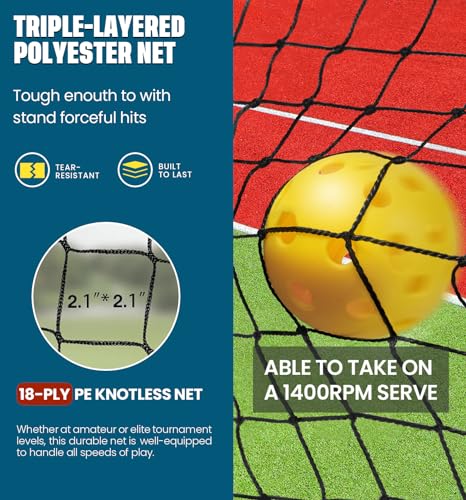 BAGAIL Portable Pickleball Net Set with Wheels, 22 FT Regulation Size & 11 FT Half Court Size 2-in-1 Pickle Ball Net with Ball Collector, Carry Bag, Easy Setup for Outdoor Indoor Driveway - Yellow