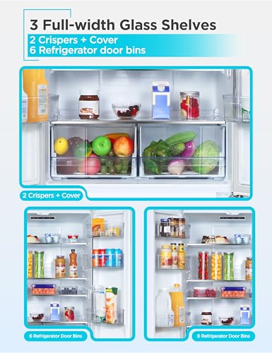 BLACK+DECKER 16 Cu. Ft. French Door Refrigerator with Built-in Ice Maker, Full Size Refrigerator with Bottom Mount Freezer Drawer, ENERGY STAR certified, White