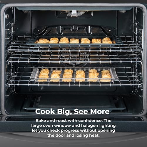 Kenmore 5.6 cu. ft. Front Control Gas Range Oven with 5 Cooktop Burners - True Convection, Air Fry, Turbo Boil, Self Clean, Dishwasher Safe Grates, Three Chrome Racks, LP Kit - Stainless Steel