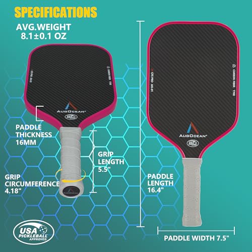 Pickleball Paddles Set of 2,Carbon Pickleball Paddle Set Pro,3K Raw Carbon Fiber Surface with High Grit and Spin,T700SC Carbon Fiber Pickle Ball Rackets 16 MM,USAPA Approved (Pink-Blue 2PCS),2 Covers