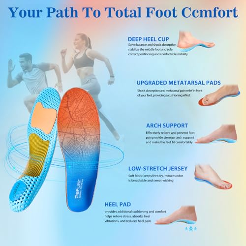 Pefuair Carbon Fiber Arch Support Inserts Women Men, Wide Feet, Shock Absorbing, Arch Support, Distributes Pressure, Flat Feet Orthotic Insert, Work Boot Shoe Insole, Absorb Shock with Every Step(L)