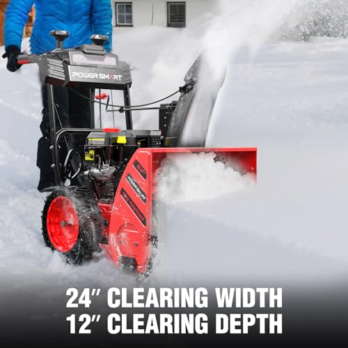 PowerSmart Snow Blower Gas Powered 24 in. 252cc OHV Engine with Eletric Start, 13 in. Airless Tires, Self-Propelled Two-Stage Snowblower